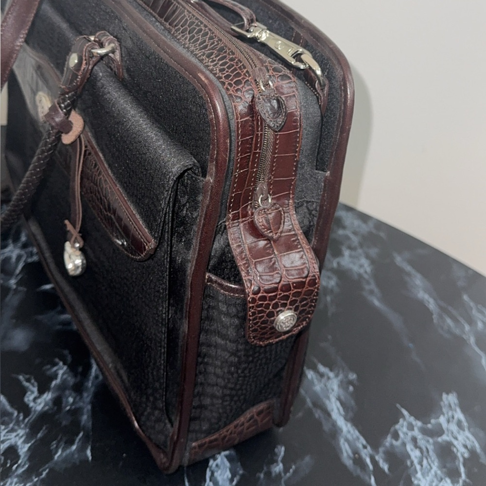 BRIGHTON Martha Bag Briefcase Bag Laptop IPad Large Bag Black Brown AUTHENTIC - Picture 11 of 16